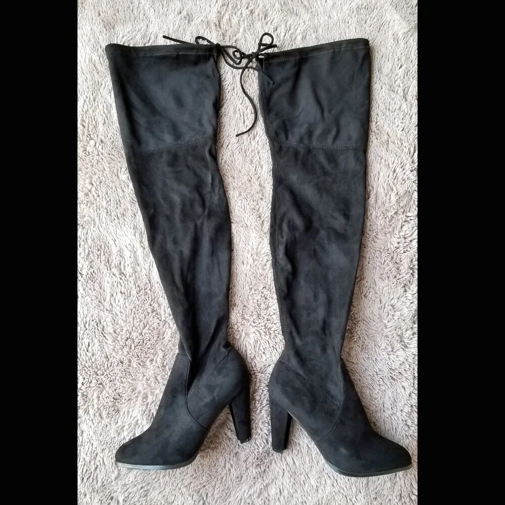 Catherine Malandrino Verda Thigh Hi Boot Over The Knee Size 8.5 Black Faux Suede - Picture 1 of 15